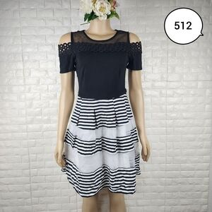 small black and white cold shoulder dress